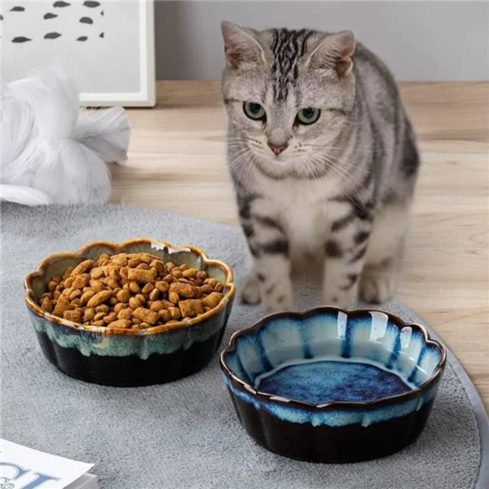 Ceramic Cat Bowls,5 Inch Cat Bowls for Food and Water (Blue/Green-2 Packs)